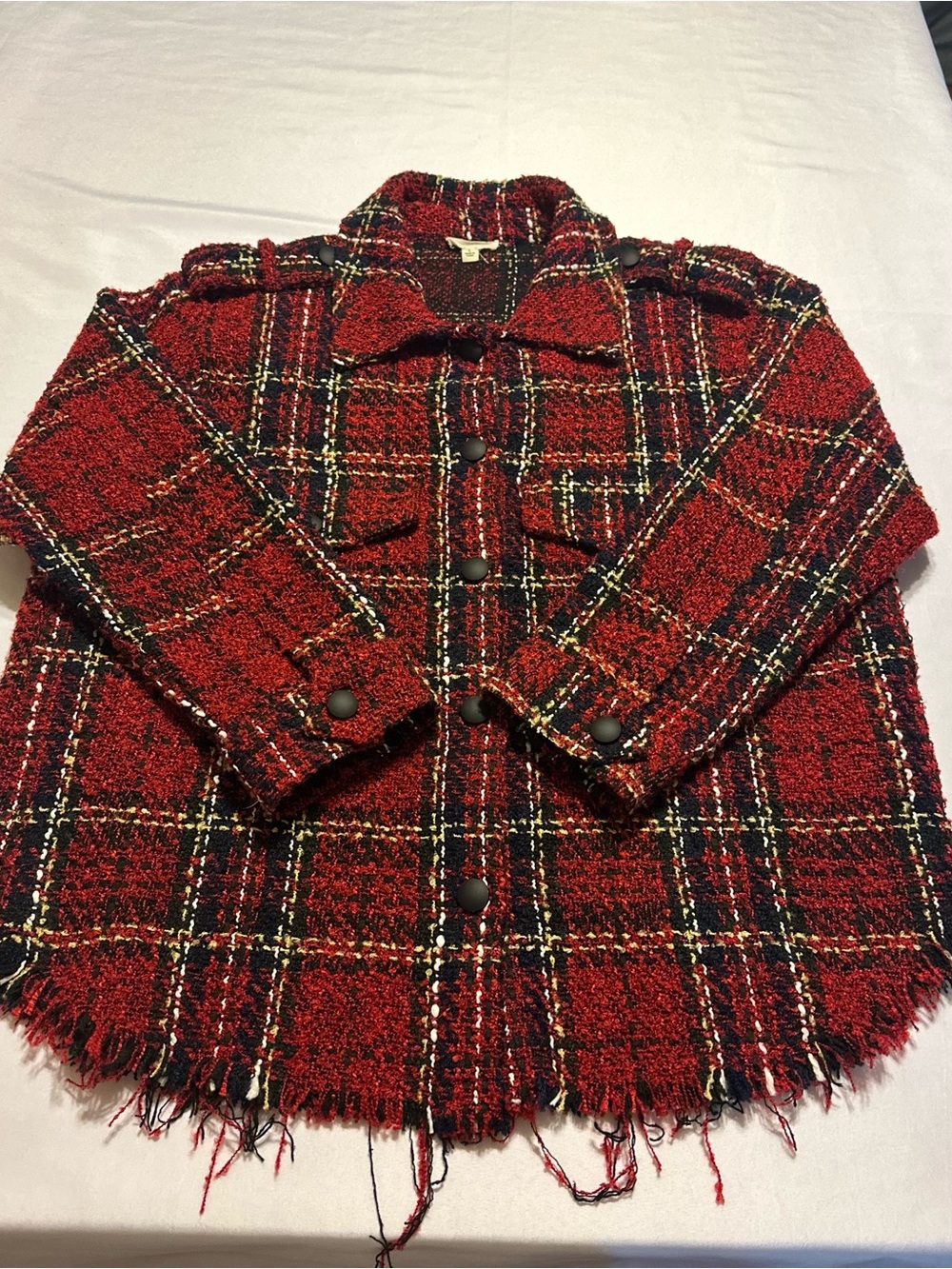eesome Red Plaid Bouclé Blazer Jacket size large